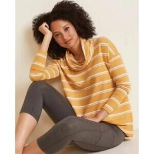 Garnet Hill CowlNeck Knit Tunic Yellow Stripe Tencel Womens Top Shirt Turtleneck
